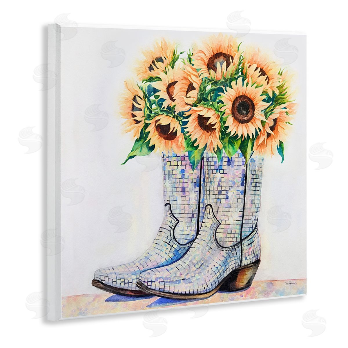 Sunflower Filled Cowgirl Boots Wood Plaque Wall Art, Home Decor by Amanda Greenwood