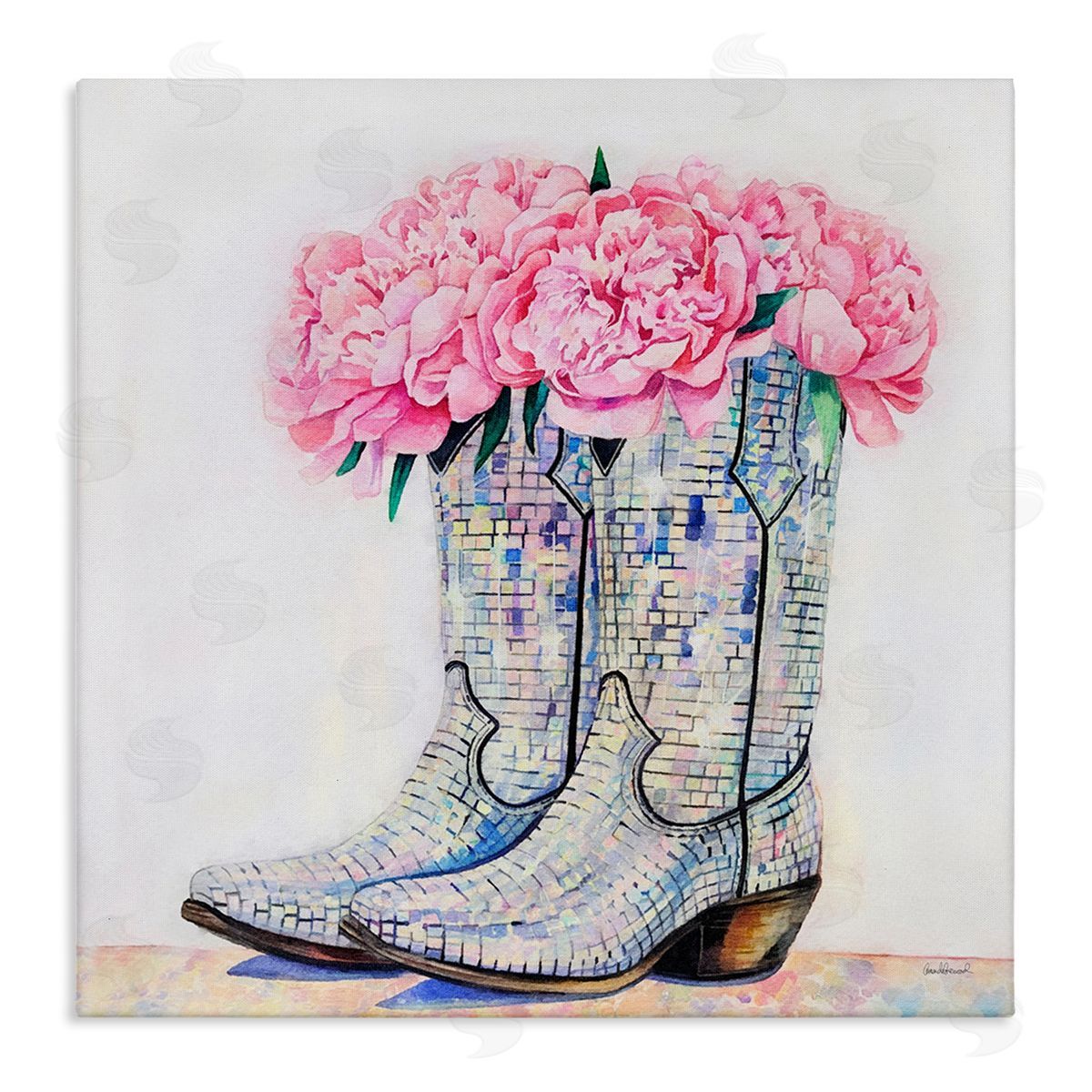 Floral Shimmering Cowgirl Boot Canvas Wall Art, Home Decor by Amanda Greenwood
