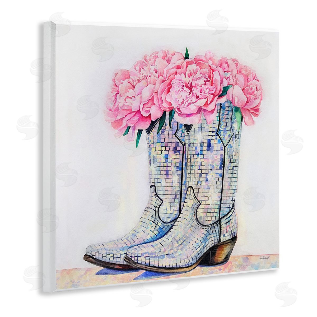 Floral Shimmering Cowgirl Boot Wood Plaque Wall Art, Home Decor by Amanda Greenwood