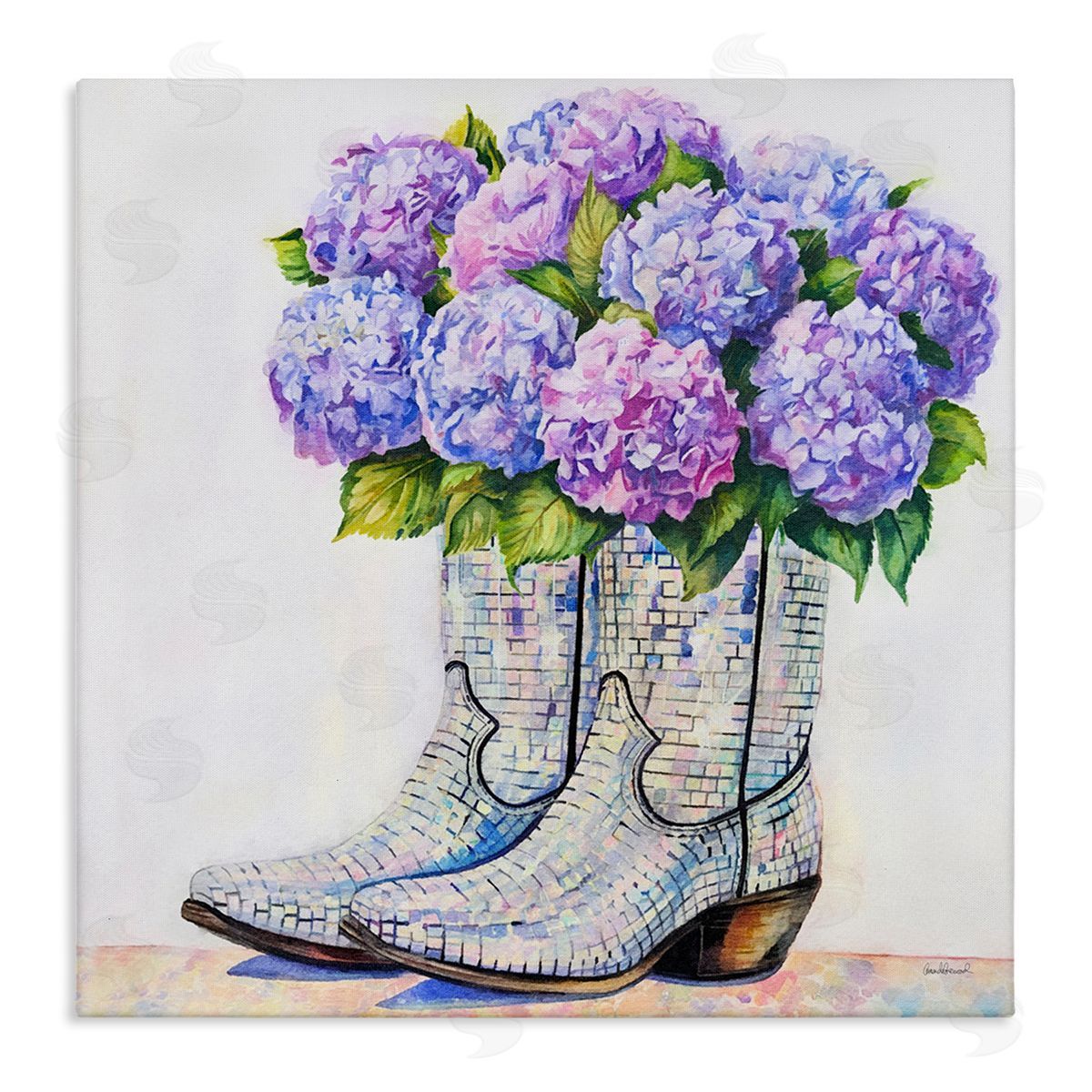 Hydrangea Filled Cowgirl Boots Canvas Wall Art, Home Decor by Amanda Greenwood