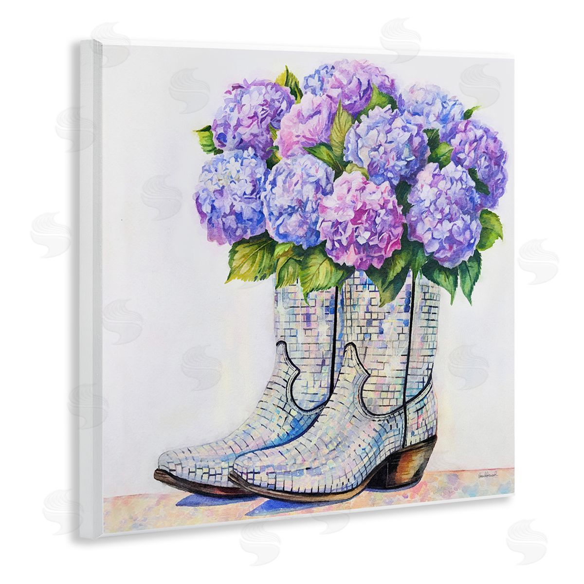Hydrangea Filled Cowgirl Boots Wood Plaque Wall Art, Home Decor by Amanda Greenwood