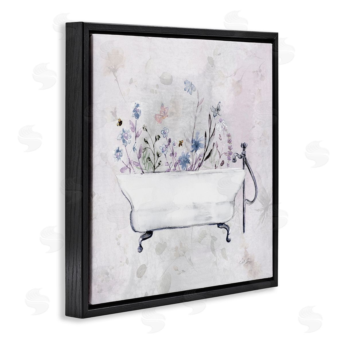 Antique Bathtub Botanicals Black Floating Frame Canvas Wall Art, Home Decor by Stella Chang