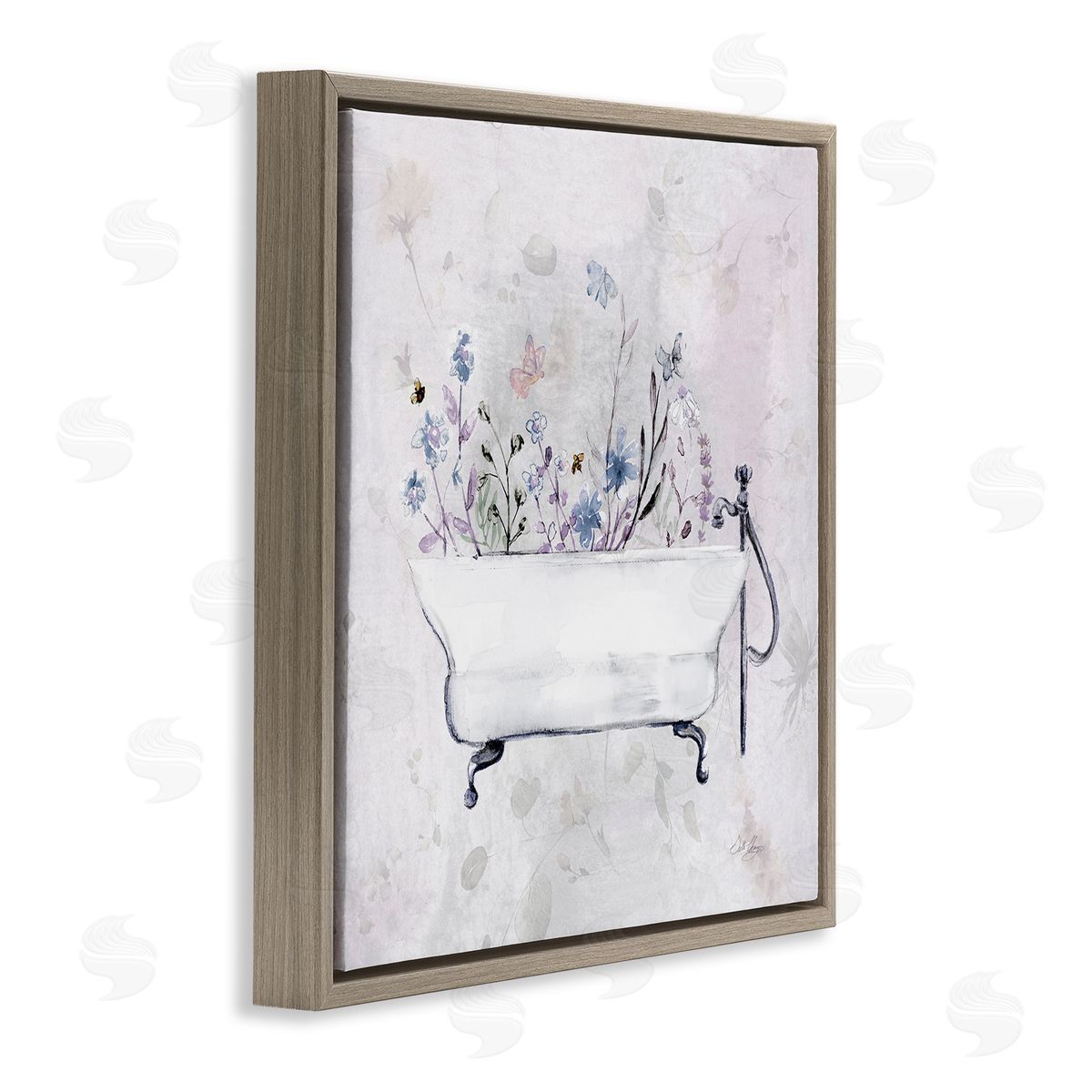 Antique Bathtub Botanicals Brown Floating Frame Canvas Wall Art, Home Decor by Stella Chang