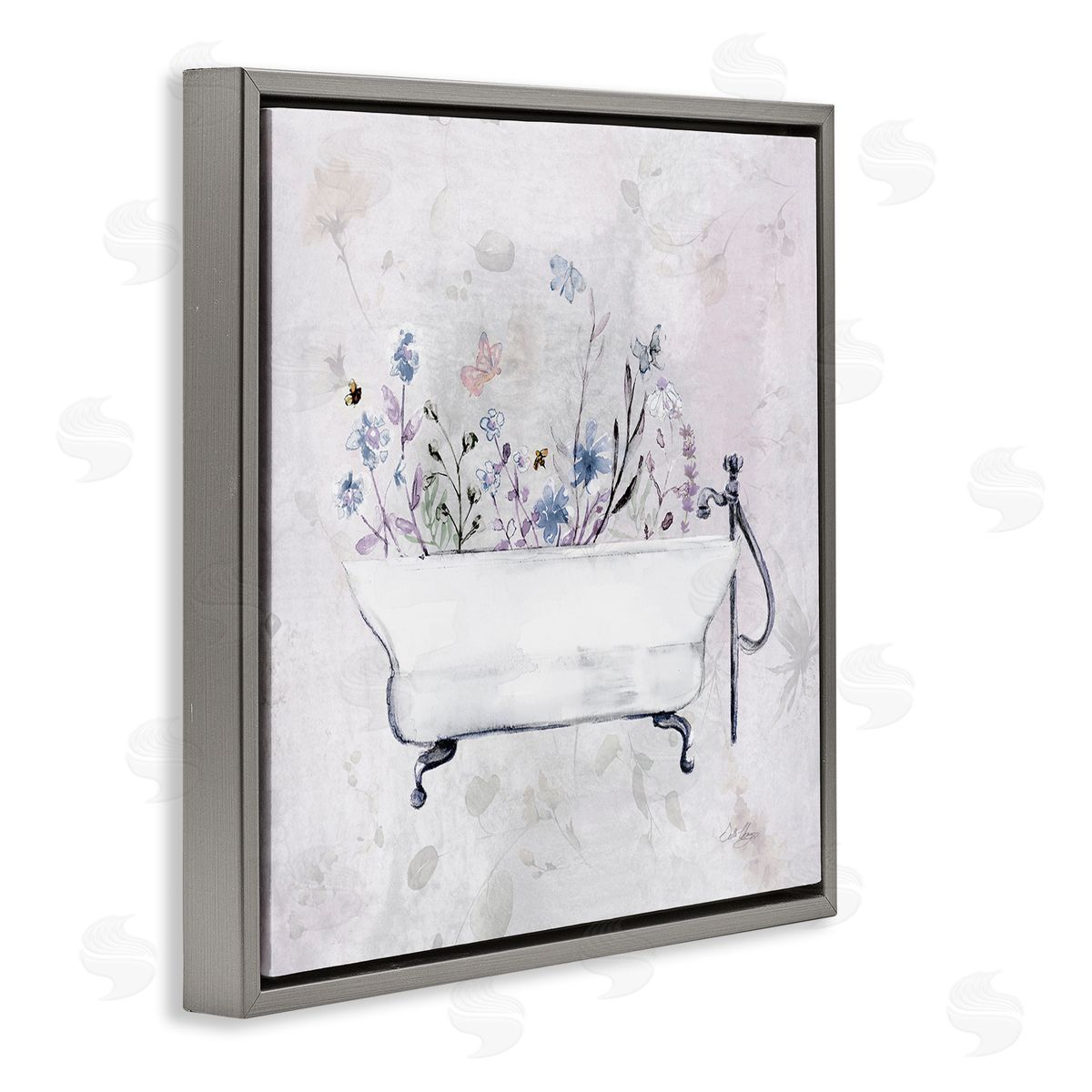 Antique Bathtub Botanicals Grey Floating Frame Canvas Wall Art, Home Decor by Stella Chang