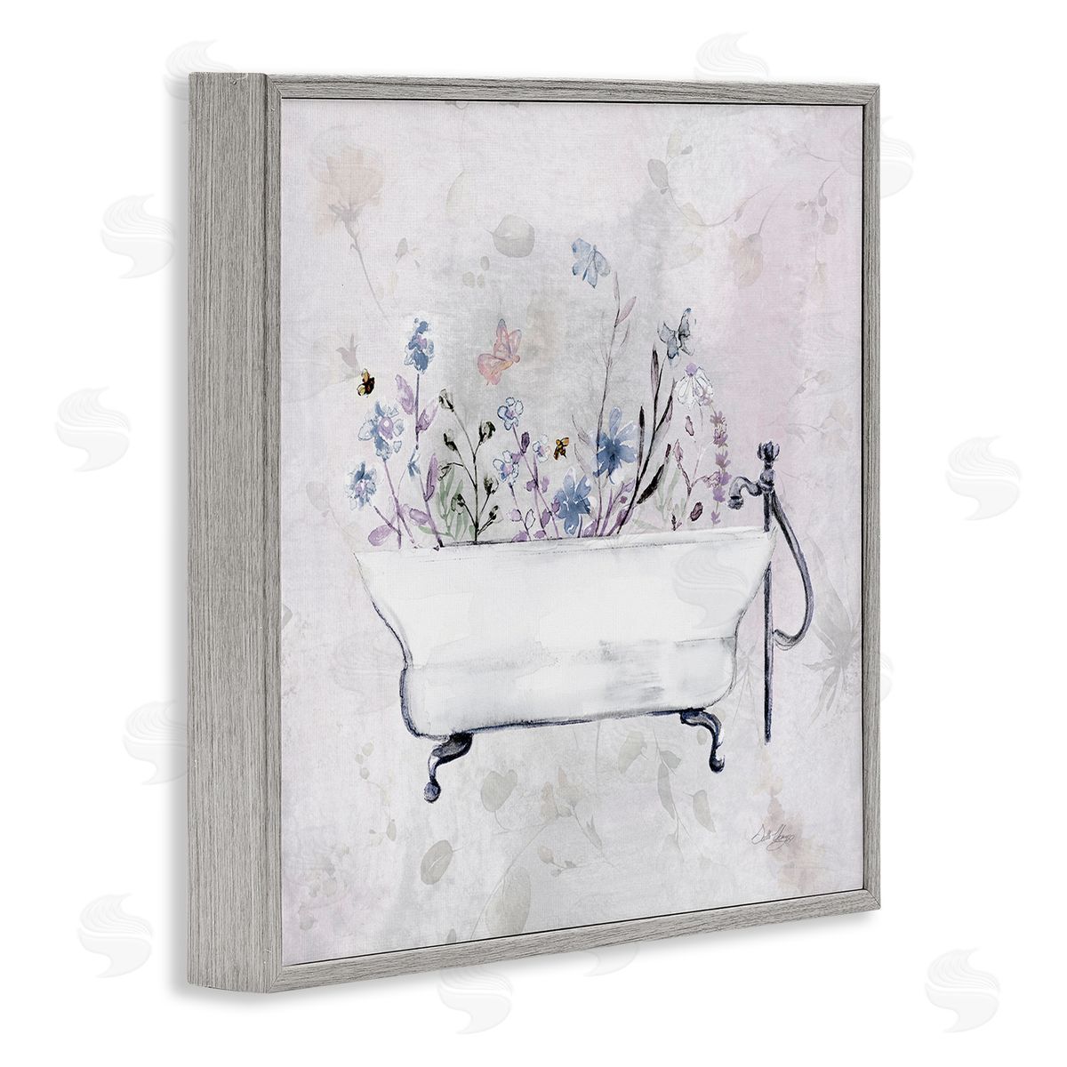 Antique Bathtub Botanicals Grey Frame Print Wall Art, Home Decor by Stella Chang