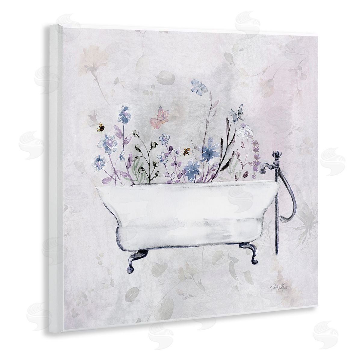 Antique Bathtub Botanicals Wood Plaque Wall Art, Home Decor by Stella Chang