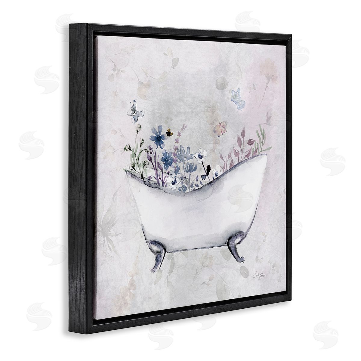 Delicate Bath with Botanics Black Floating Frame Canvas Wall Art, Home Decor by Stella Chang