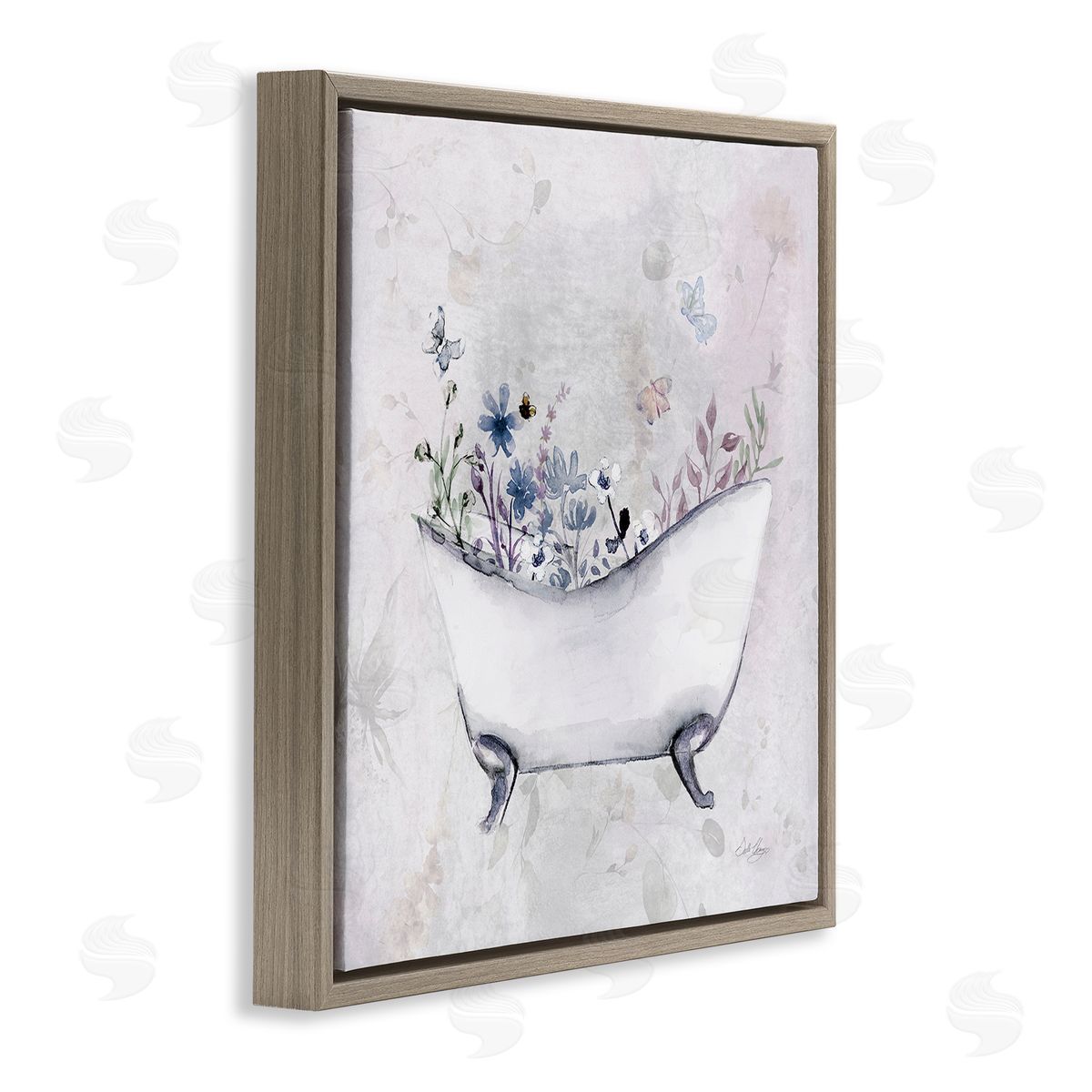 Delicate Bath with Botanics Brown Floating Frame Canvas Wall Art, Home Decor by Stella Chang