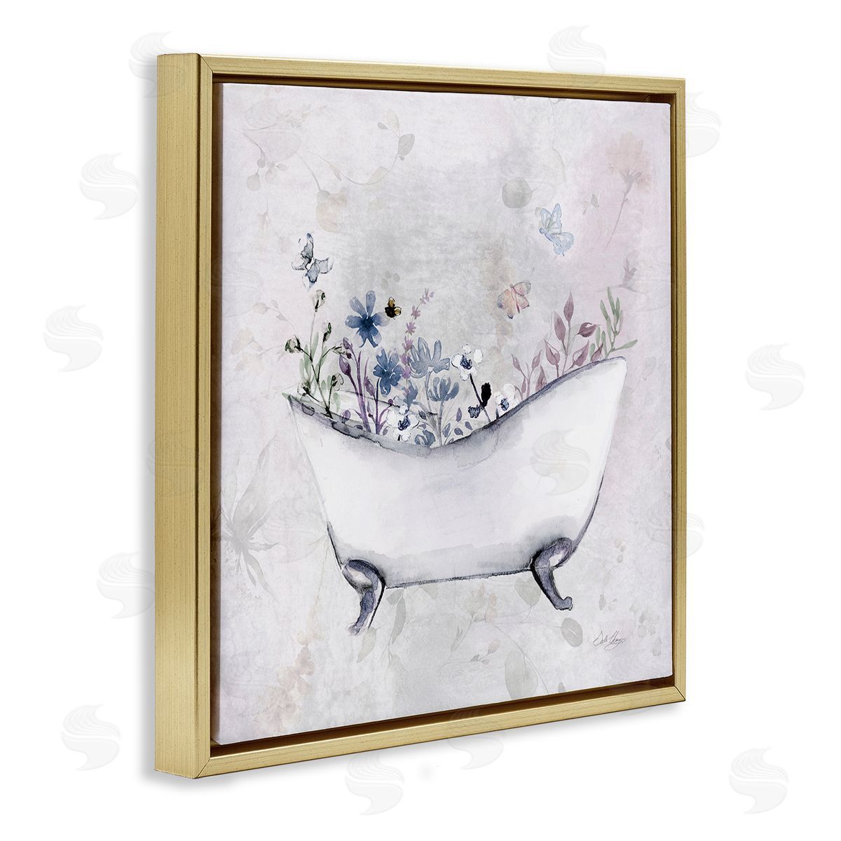 Delicate Bath with Botanics Gold Floating Frame Canvas Wall Art, Home Decor by Stella Chang
