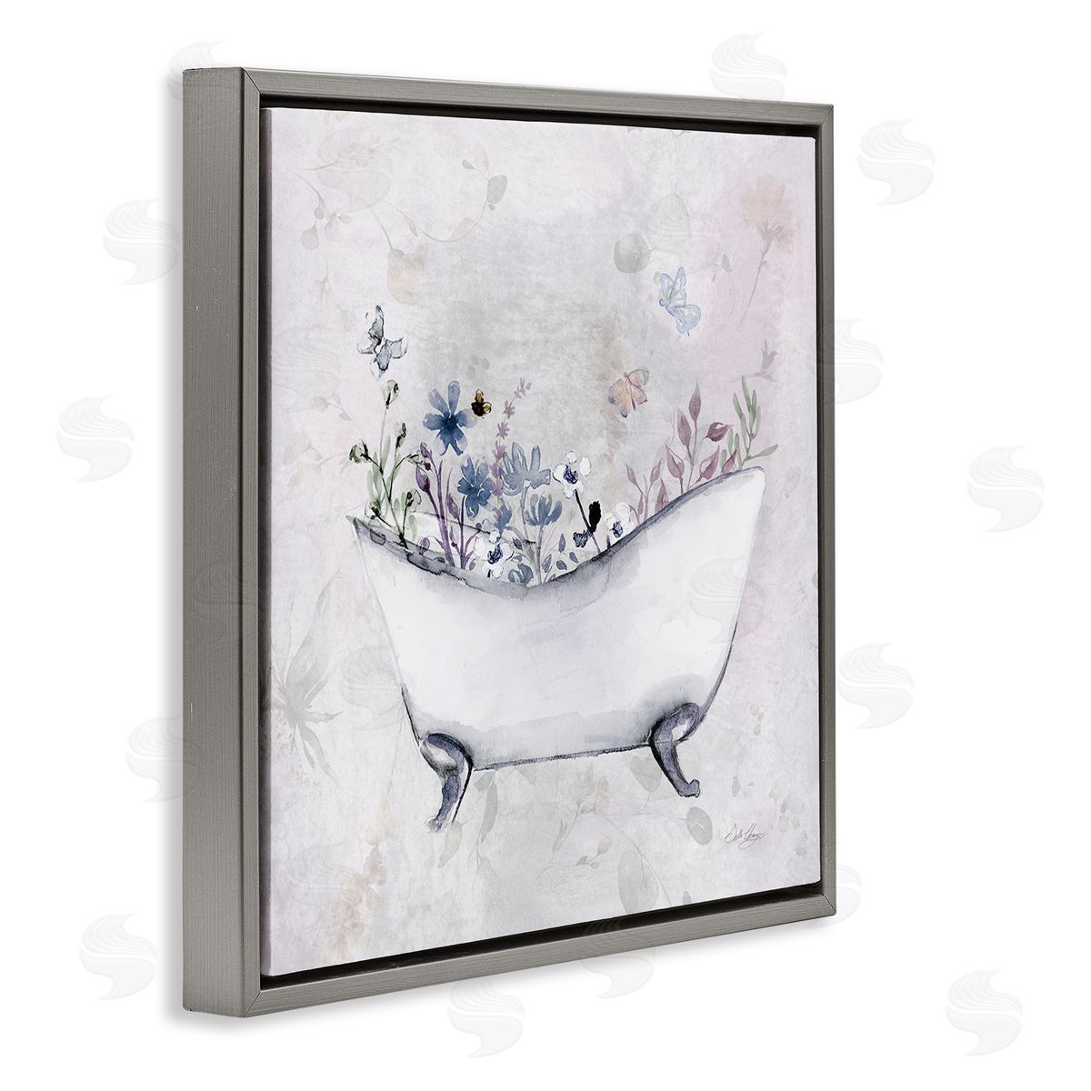 Delicate Bath with Botanics Grey Floating Frame Canvas Wall Art, Home Decor by Stella Chang