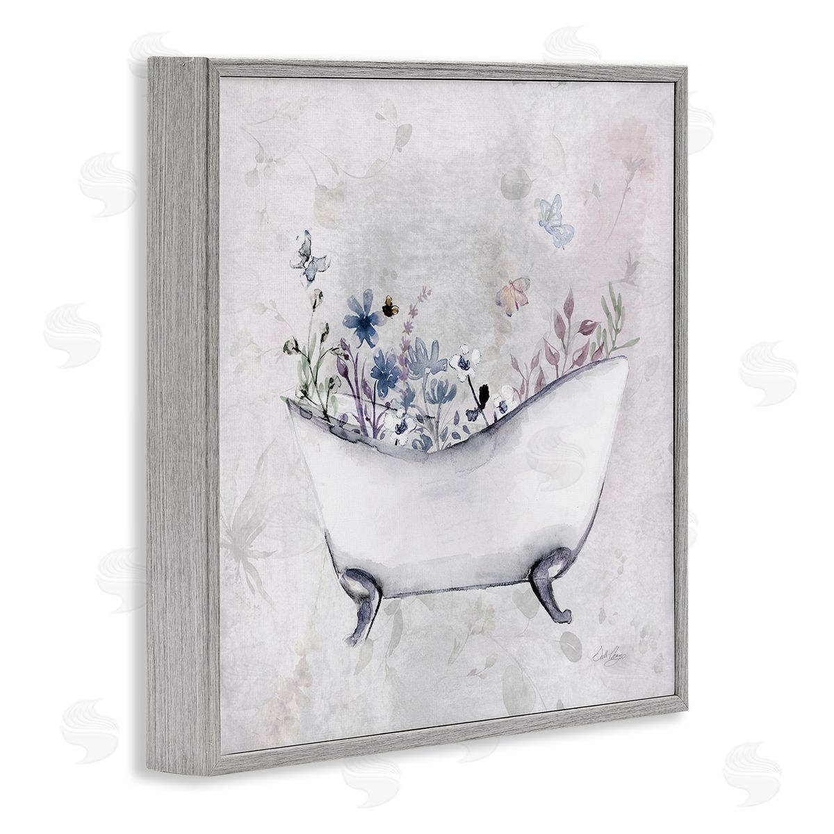Delicate Bath with Botanics Grey Frame Print Wall Art, Home Decor by Stella Chang