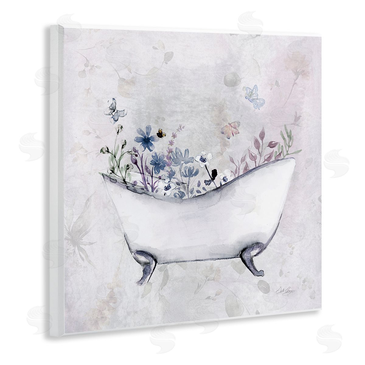 Delicate Bath with Botanics Wood Plaque Wall Art, Home Decor by Stella Chang