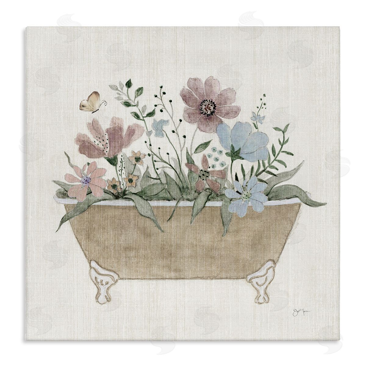 Cottage Florals in Bathtub Canvas Wall Art, Home Decor by Janet Tava