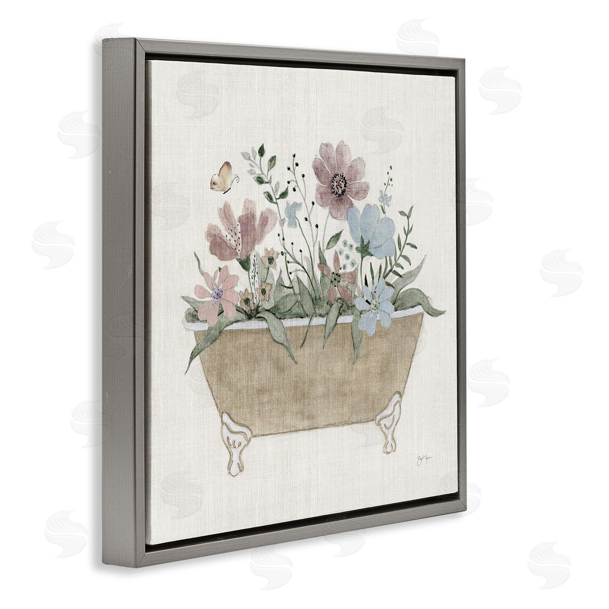 Cottage Florals in Bathtub Grey Floating Frame Canvas Wall Art, Home Decor by Janet Tava