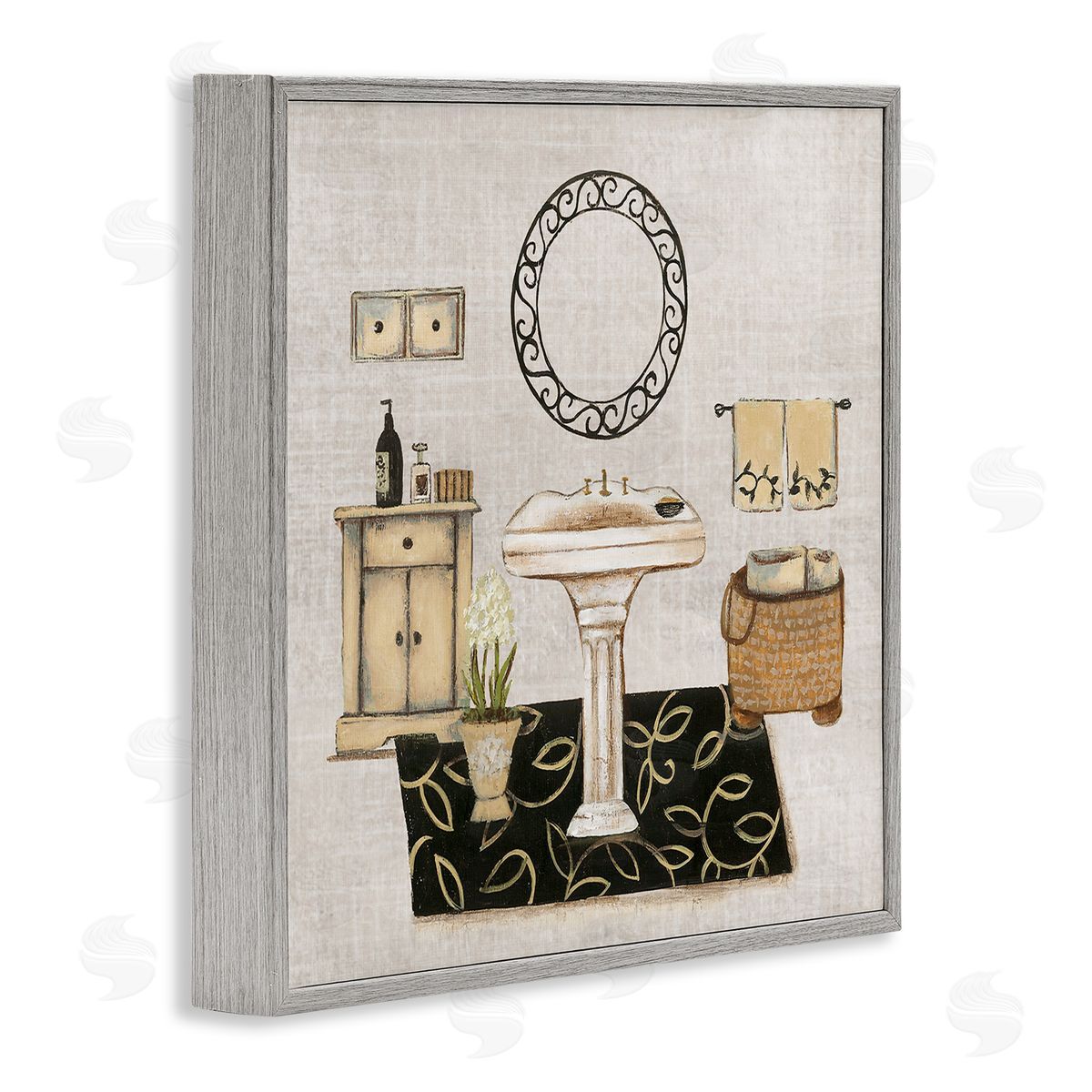Vintage Luxurious Bathroom Grey Frame Print Wall Art, Home Decor by Janet Tava