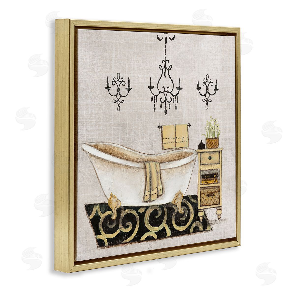 Vintage Luxurious Bathroom Tub Gold Floating Frame Canvas Wall Art, Home Decor by Janet Tava