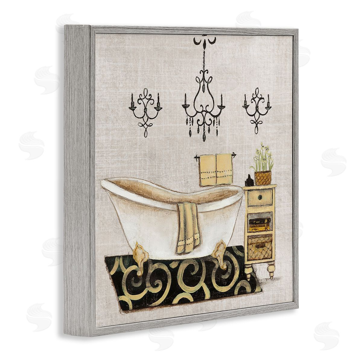 Vintage Luxurious Bathroom Tub Grey Frame Print Wall Art, Home Decor by Janet Tava