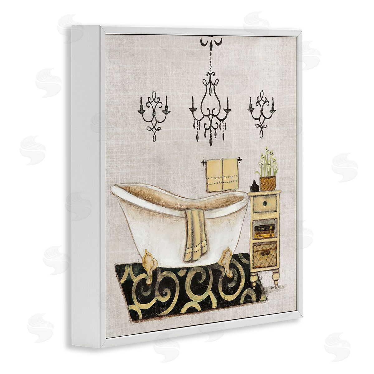 Vintage Luxurious Bathroom Tub White Frame Print Wall Art, Home Decor by Janet Tava
