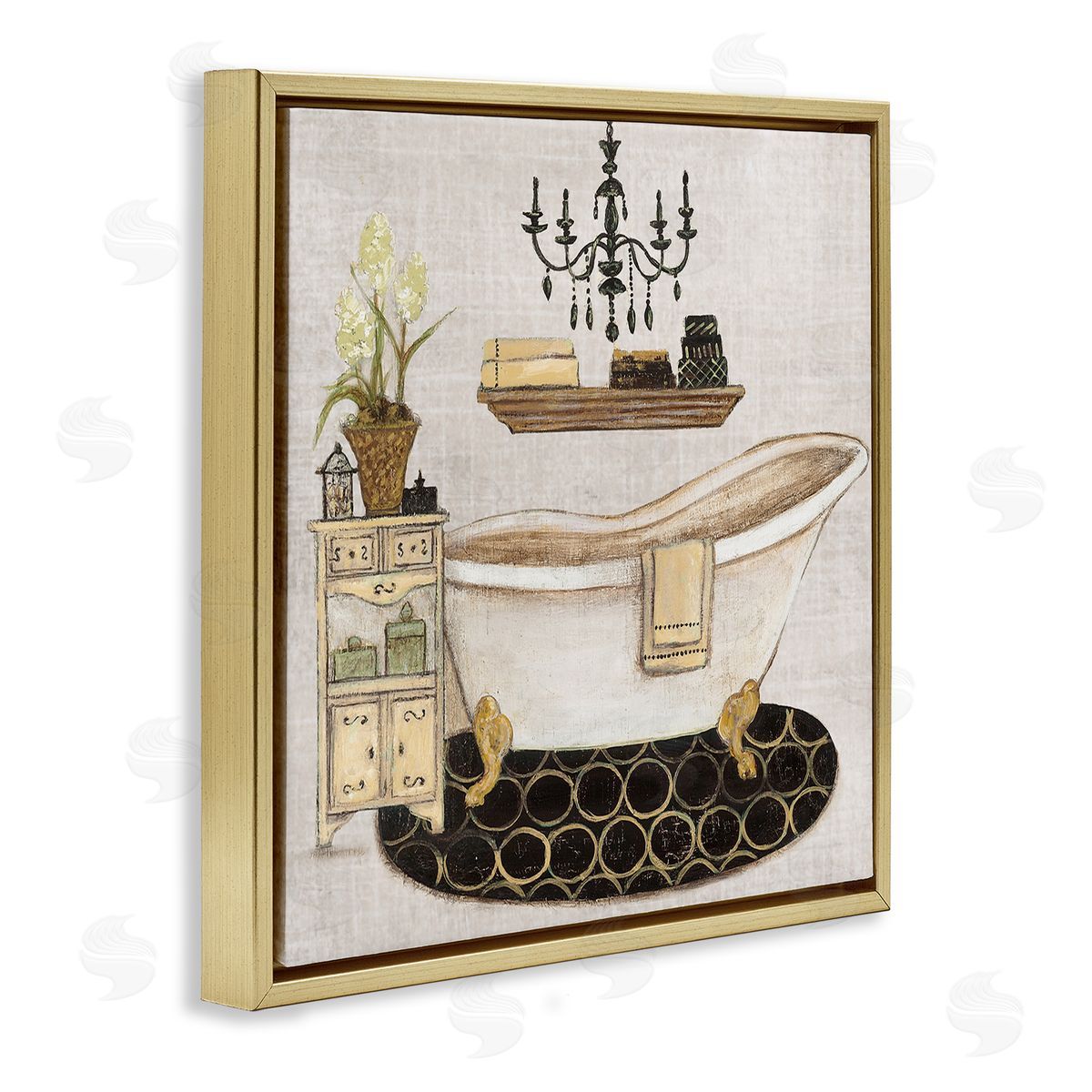 Serene Vintage Bathtub Gold Floating Frame Canvas Wall Art, Home Decor by Janet Tava
