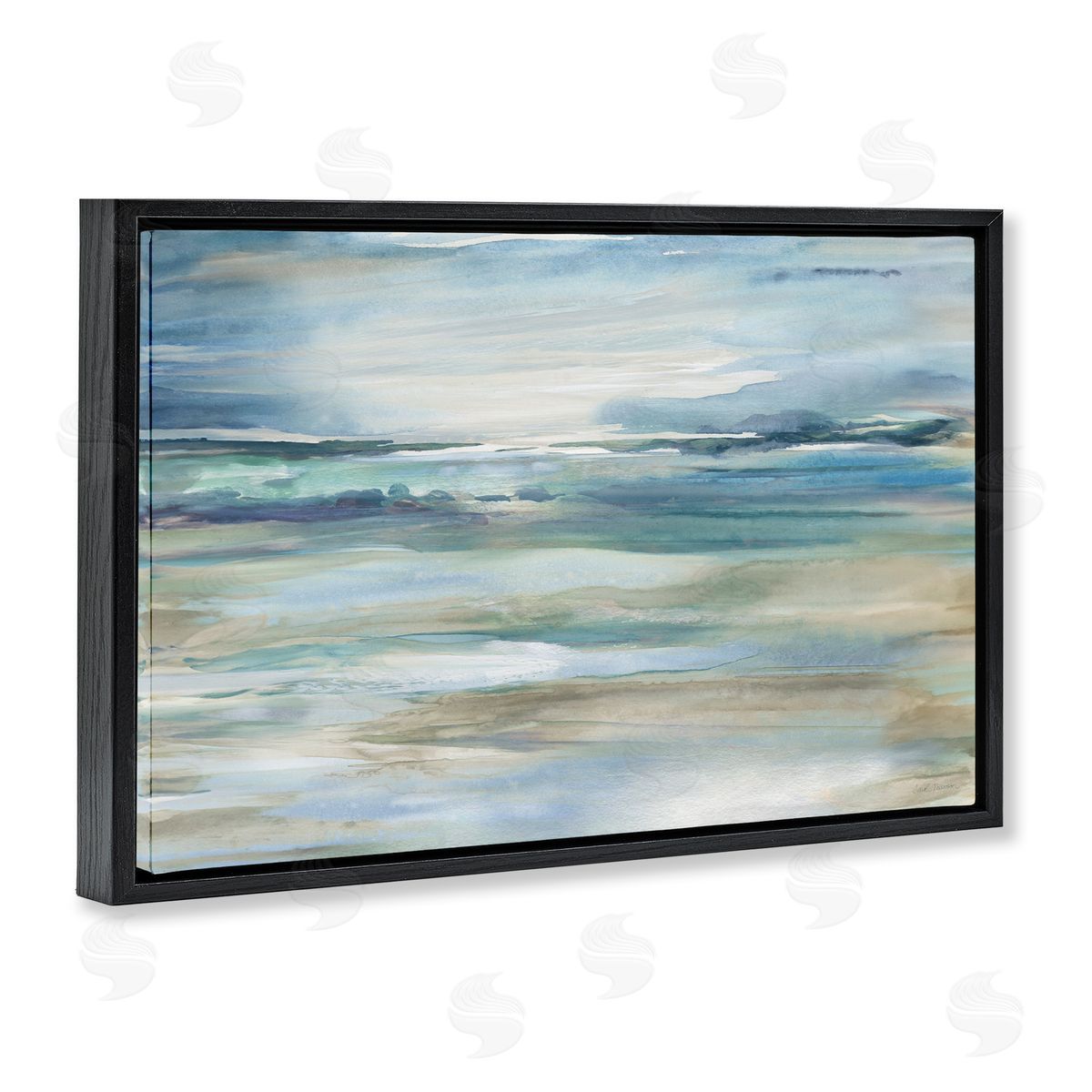 Gradient Ocean Waves Black Floating Frame Canvas Wall Art, Home Decor by Carol Robinson