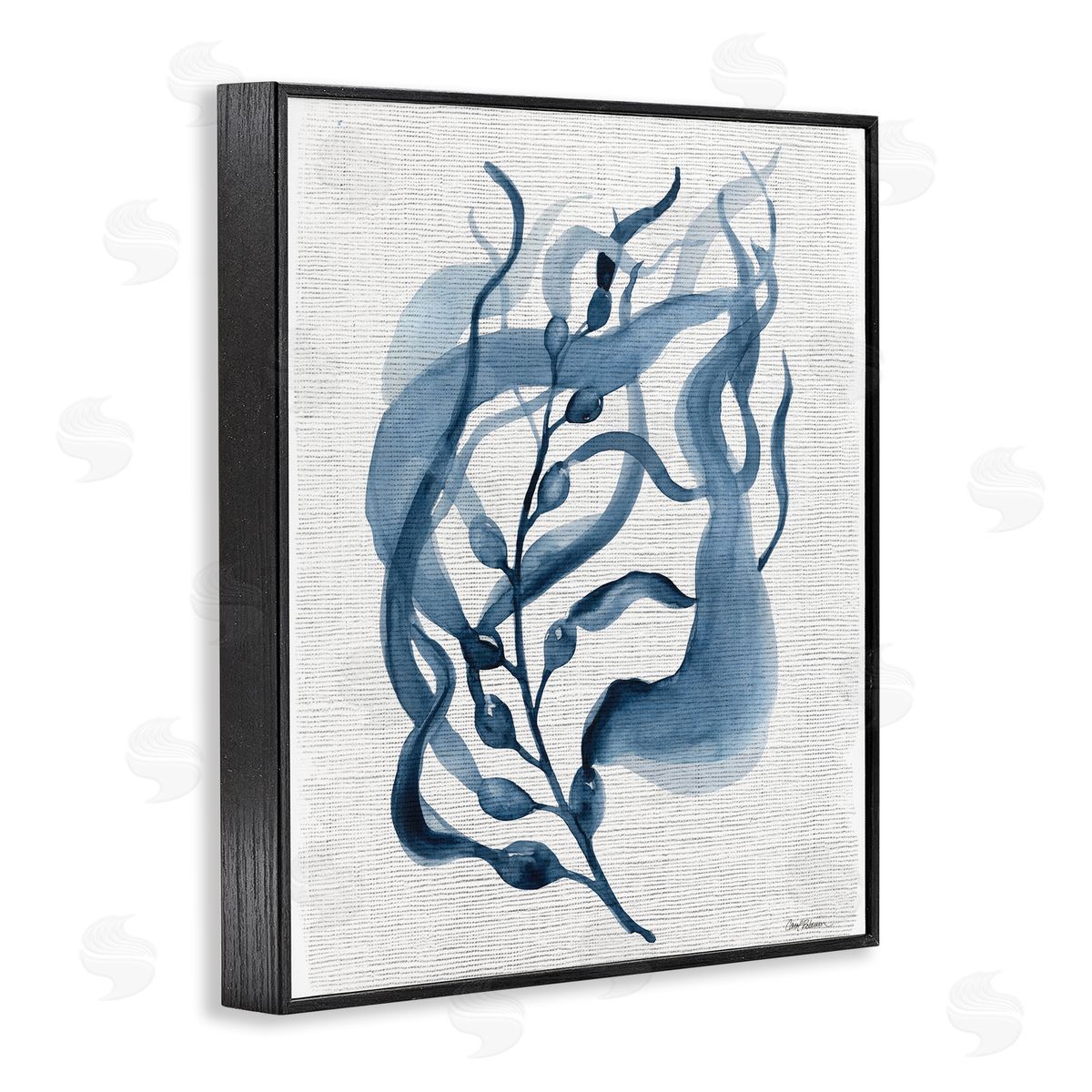 Fluid Blue Herb Leaf Black Frame Print Wall Art, Home Decor by Carol Robinson