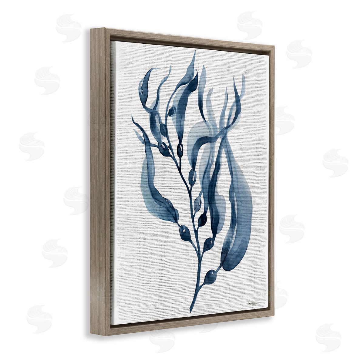 Delicate Waving Herb Leaves Brown Floating Frame Canvas Wall Art, Home Decor by Carol Robinson