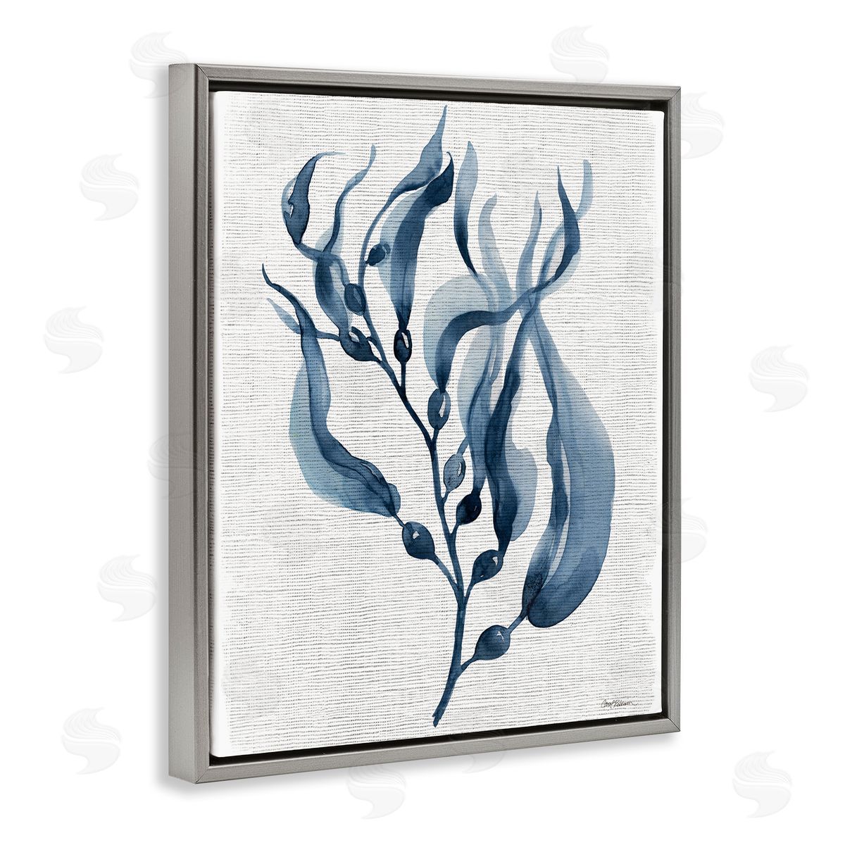 Delicate Waving Herb Leaves Grey Floating Frame Canvas Wall Art, Home Decor by Carol Robinson