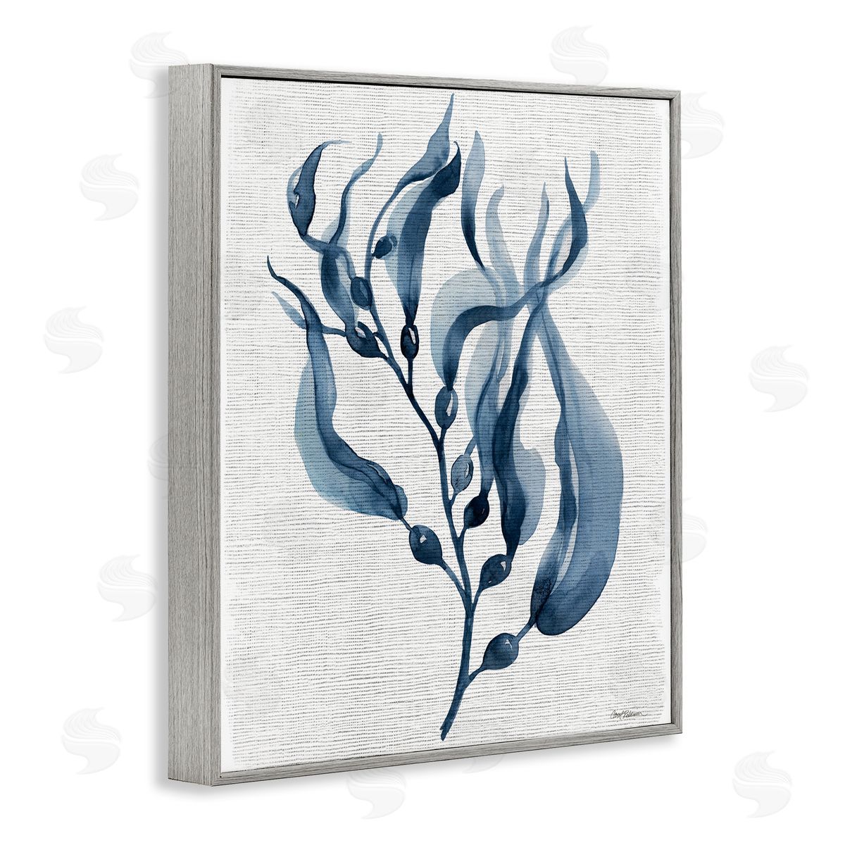 Delicate Waving Herb Leaves Grey Frame Print Wall Art, Home Decor by Carol Robinson