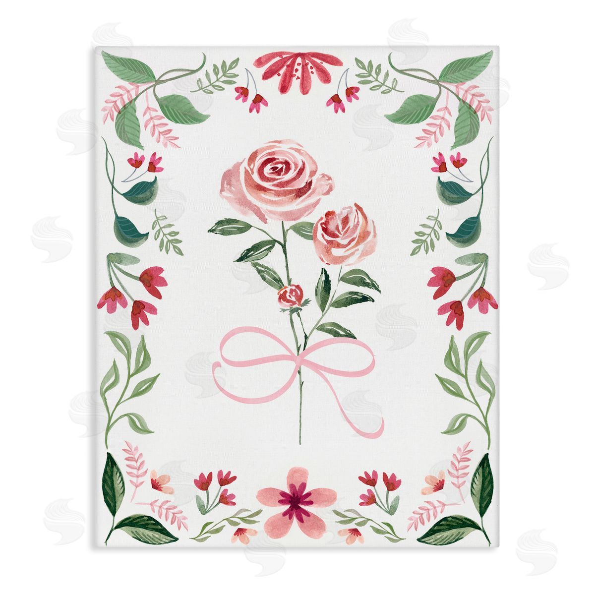 Delicate Roses Floral Border Canvas Wall Art, Home Decor by Kristen Brockmon