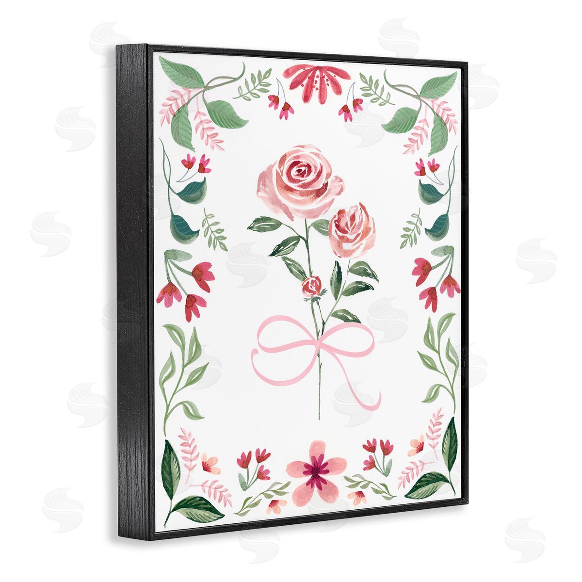 Delicate Roses Floral Border Black Frame Print Wall Art, Home Decor by Kristen Brockmon