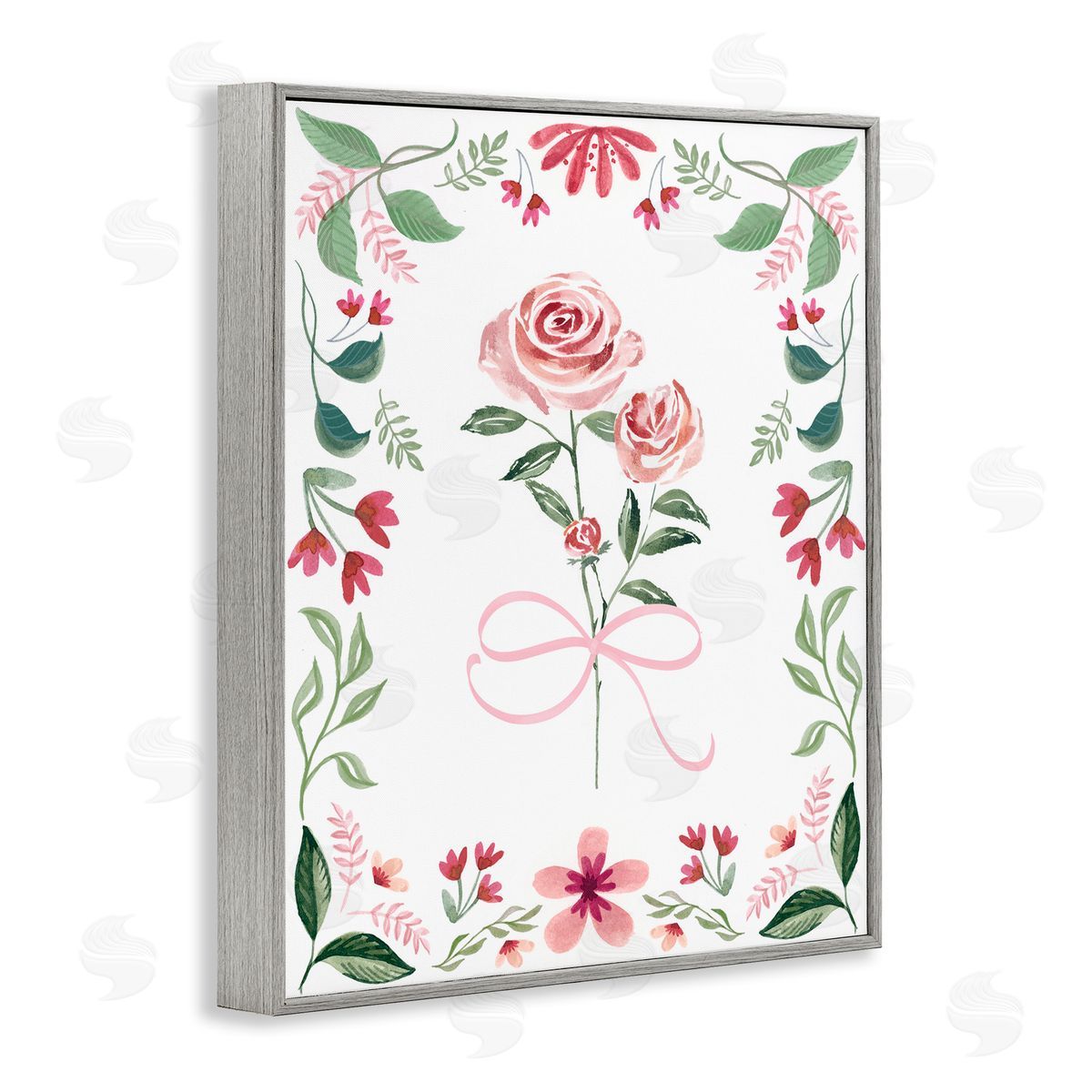 Delicate Roses Floral Border Grey Frame Print Wall Art, Home Decor by Kristen Brockmon