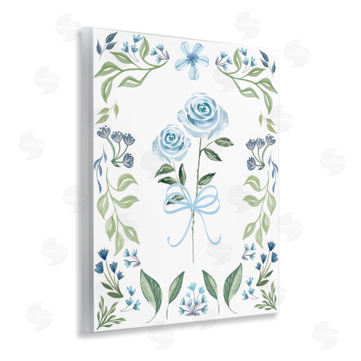 Blue Roses & Floral Border Wood Plaque Wall Art, Home Decor by Kristen Brockmon