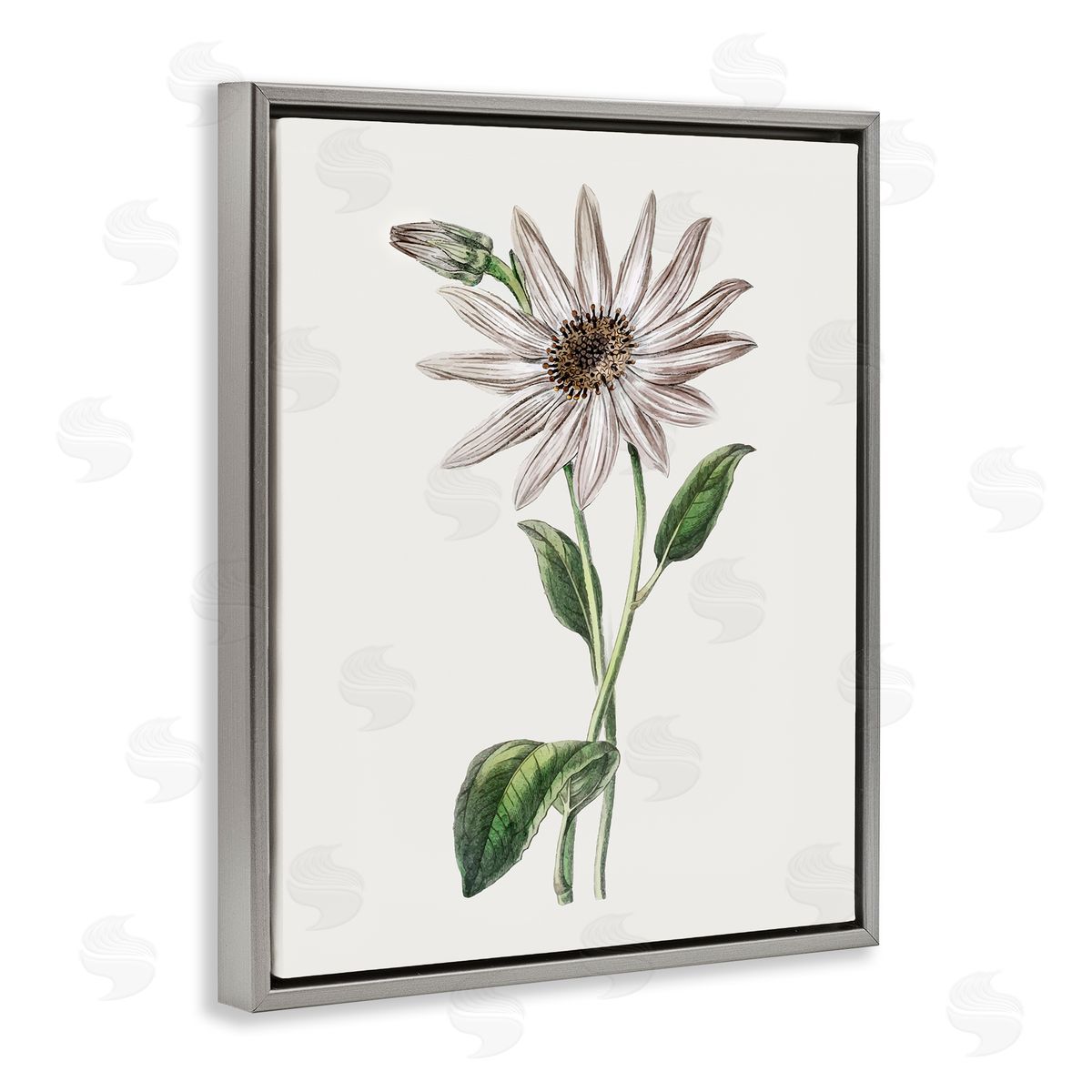 Vintage Mum Sprig Grey Floating Frame Canvas Wall Art, Home Decor by CAD Designs