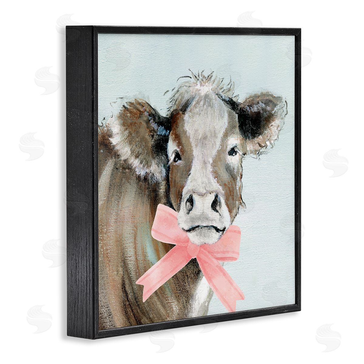 Cow with Pastel Ribbon Black Frame Print Wall Art, Home Decor by Janet Tava