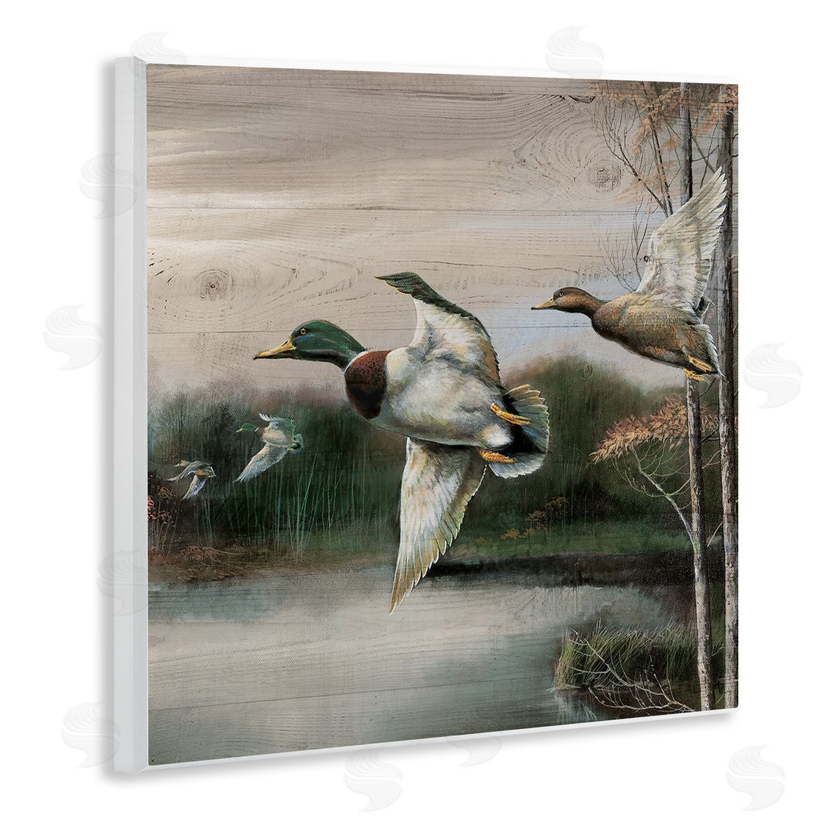Flying Ducks in Rustic Nature Wood Plaque Wall Art, Home Decor by Ruane Manning
