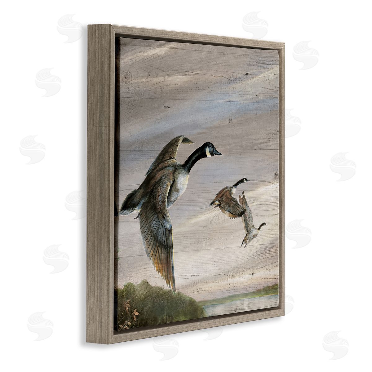 Flying Geese over Rustic Brown Floating Frame Canvas Wall Art, Home Decor by Ruane Manning