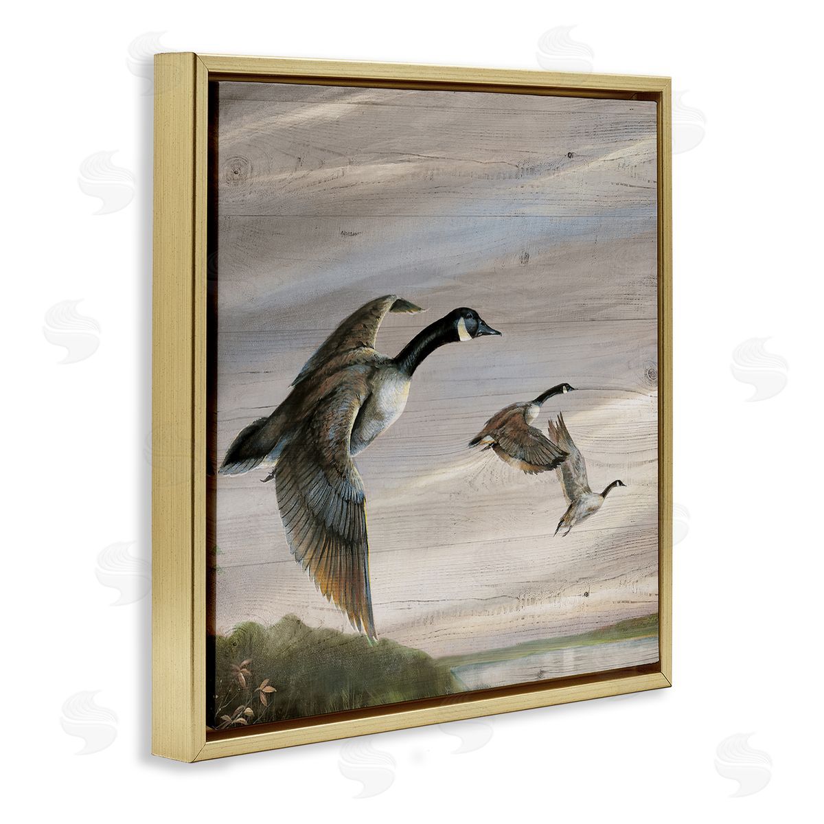 Flying Geese over Rustic Gold Floating Frame Canvas Wall Art, Home Decor by Ruane Manning