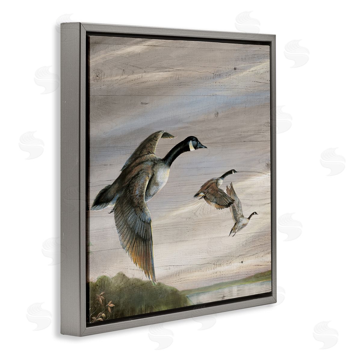 Flying Geese over Rustic Grey Floating Frame Canvas Wall Art, Home Decor by Ruane Manning