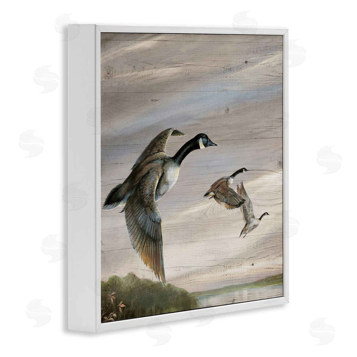 Flying Geese over Rustic White Frame Print Wall Art, Home Decor by Ruane Manning