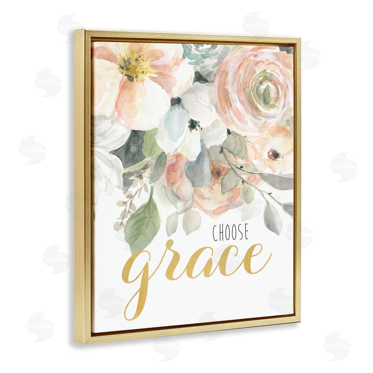 Choose Grace on Florals Gold Floating Frame Canvas Wall Art, Home Decor by Carol Robinson
