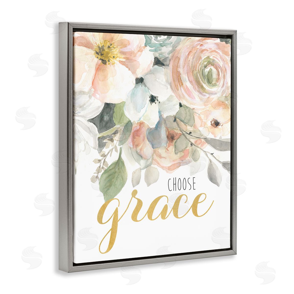 Choose Grace on Florals Grey Floating Frame Canvas Wall Art, Home Decor by Carol Robinson