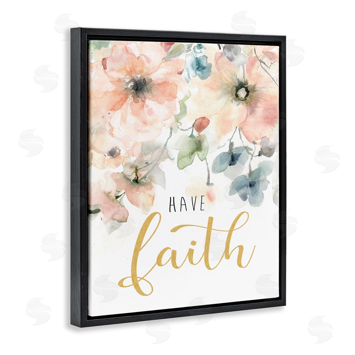 Have Faith on Florals Black Floating Frame Canvas Wall Art, Home Decor by Carol Robinson