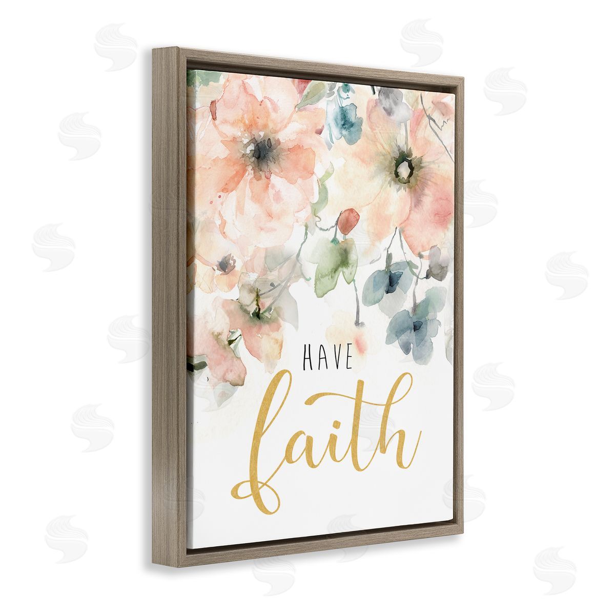Have Faith on Florals Brown Floating Frame Canvas Wall Art, Home Decor by Carol Robinson