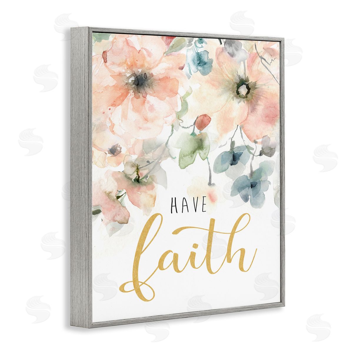 Have Faith on Florals Grey Frame Print Wall Art, Home Decor by Carol Robinson