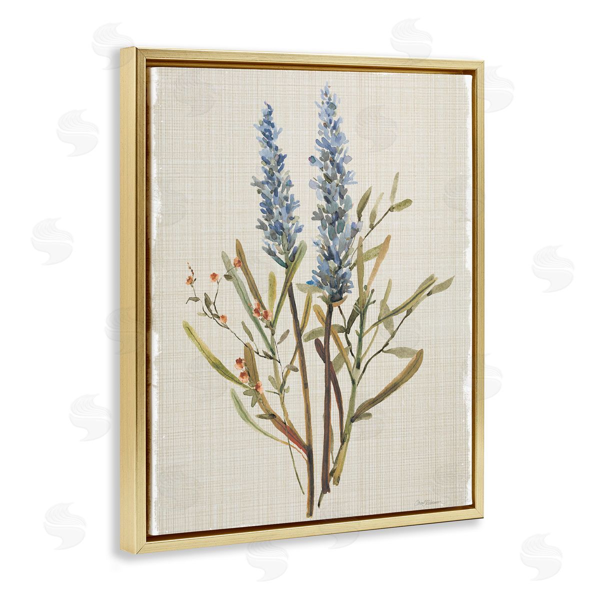Natural Lavender Sprigs Gold Floating Frame Canvas Wall Art, Home Decor by Carol Robinson