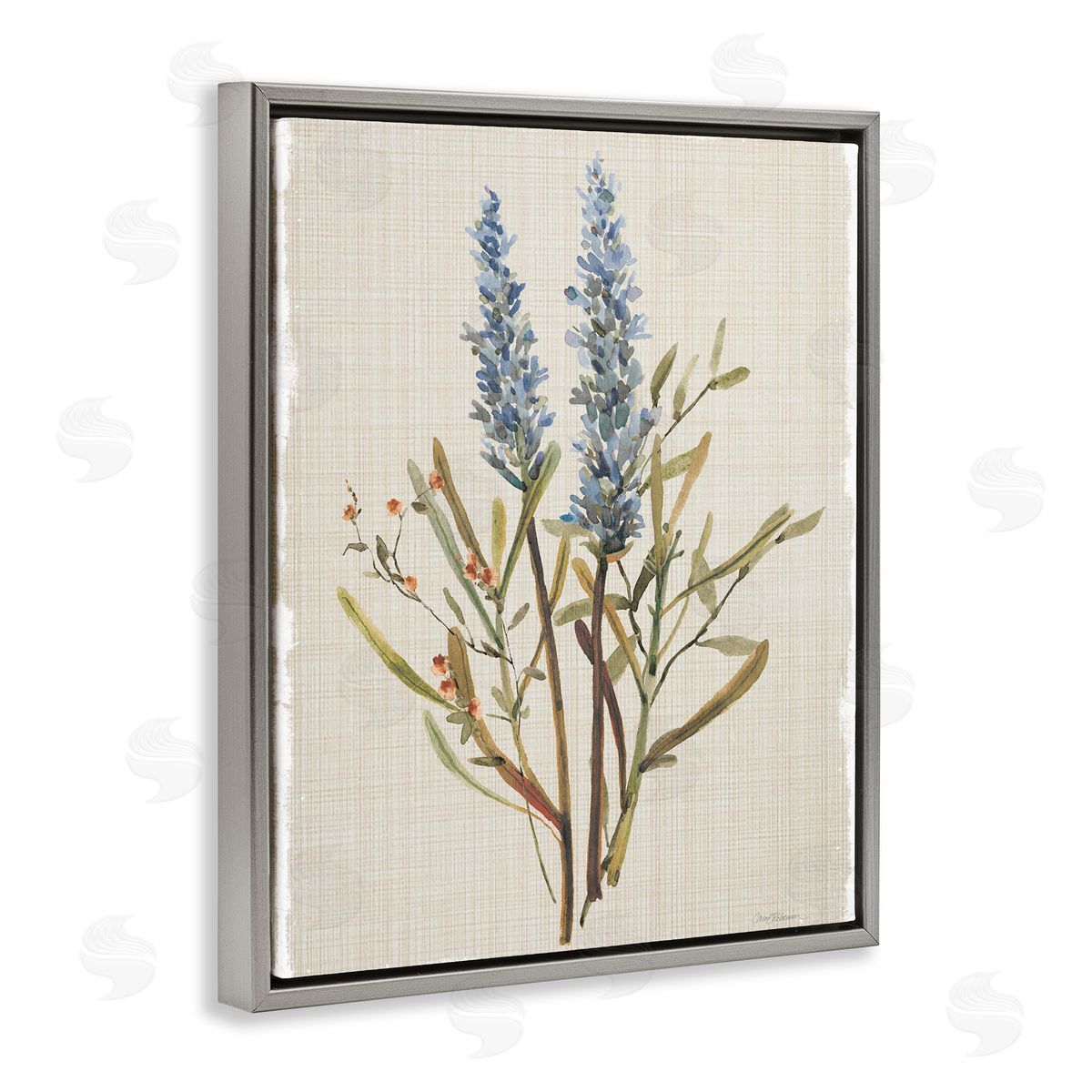 Natural Lavender Sprigs Grey Floating Frame Canvas Wall Art, Home Decor by Carol Robinson
