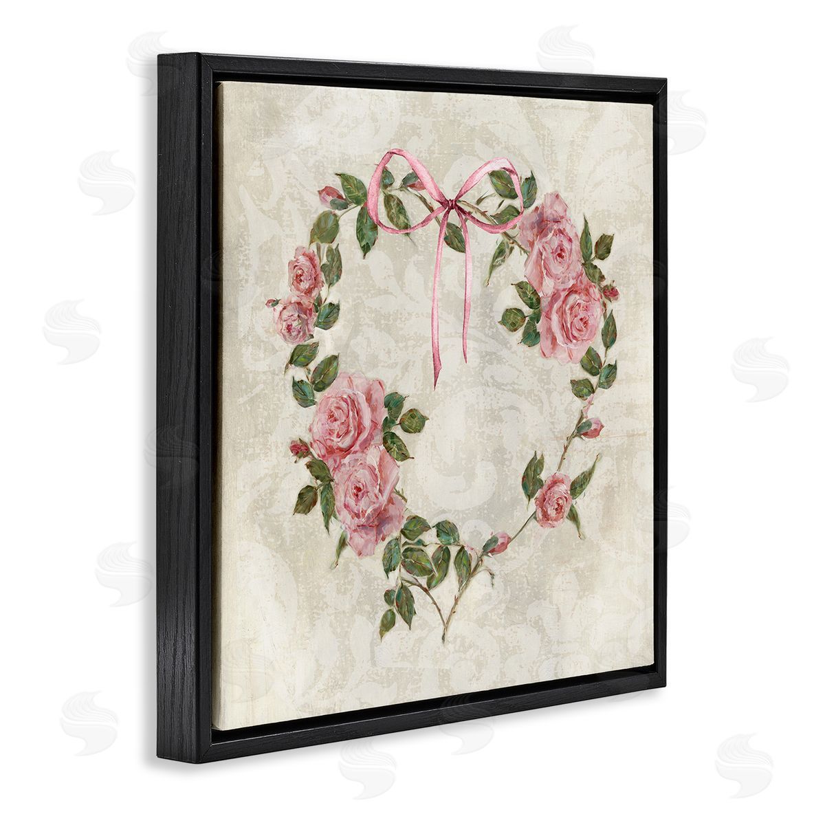 Garden Heart Wreath Black Floating Frame Canvas Wall Art, Home Decor by Sally Swatland