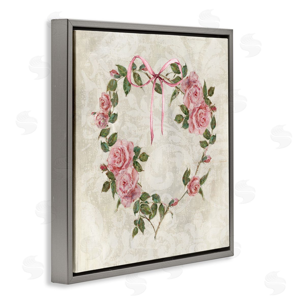 Garden Heart Wreath Grey Floating Frame Canvas Wall Art, Home Decor by Sally Swatland