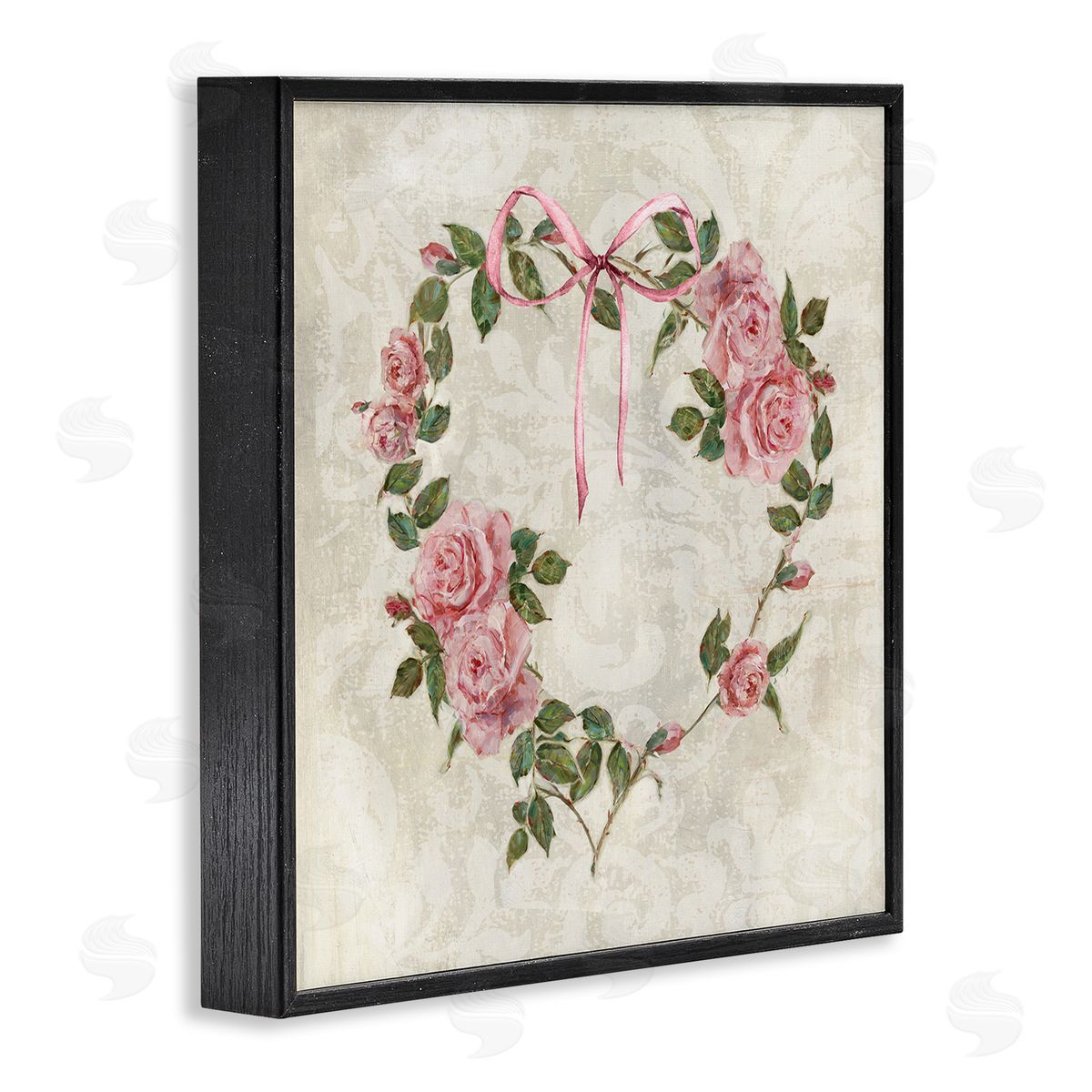 Garden Heart Wreath Black Frame Print Wall Art, Home Decor by Sally Swatland