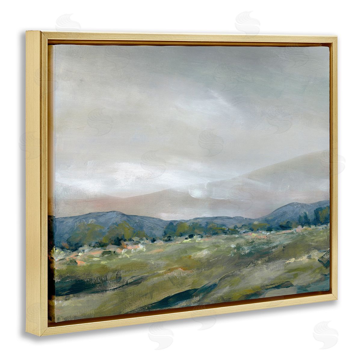 Foggy Morning Mountains Gold Floating Frame Canvas Wall Art, Home Decor by Carol Robinson